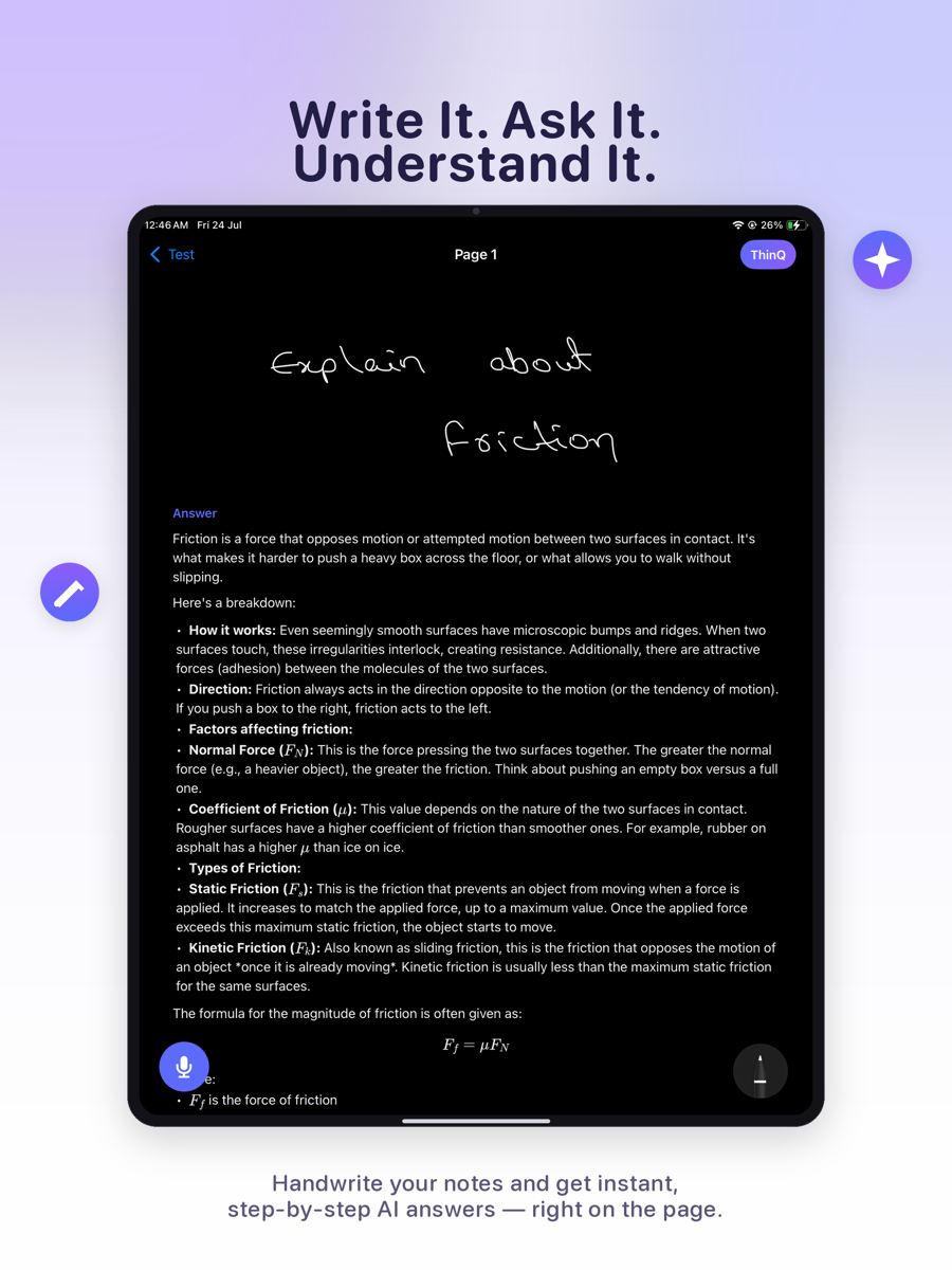 ThinQspace answering a handwritten question on an iPad